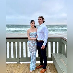 Elegant Blue Floral Lace Dress